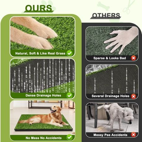 Indoor Dog Potty Tray with Artificial Grass/Black Frame
