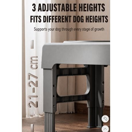 Adjustable Elevated Dual Pet Bowl Stand with Slow-feeder bowl water bowl - black