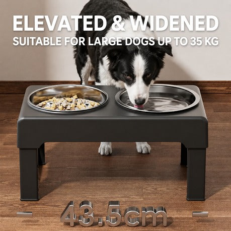Adjustable Elevated Dual Pet Bowl Stand with Slow-feeder bowl water bowl - black