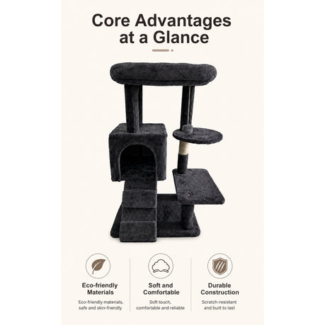Cat Tree House Tower & Climbing Frame Sisal Post - 90cm Dark Gray