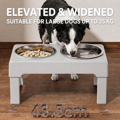 Adjustable Elevated Dual Pet Bowl Stand with Slow-feeder bowl water bowl -  gray