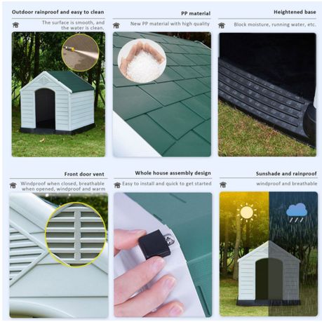Plastic Waterproof Dog Kennel Medium - Green