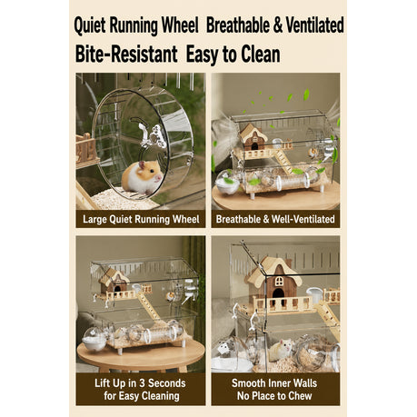 Large Transparent Hamster Cage -Multi-Level Small Animal Habitat