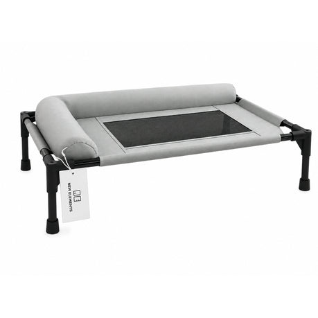 Elevated Breathable Pet Bed with Bolster(63.5 × 50 × 16.5 cm)- Gray