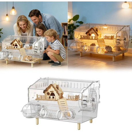 Large Transparent Hamster Cage -Multi-Level Small Animal Habitat