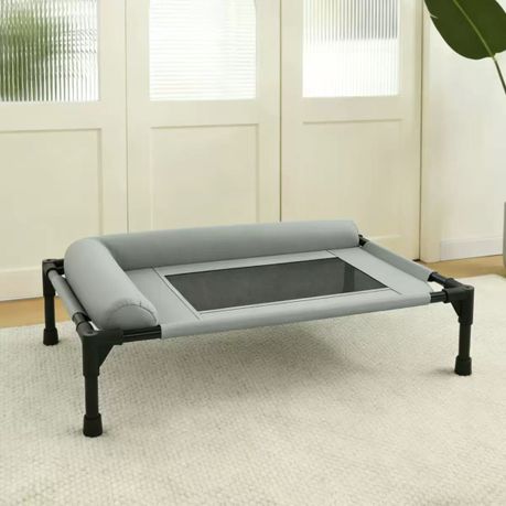 Elevated Breathable Pet Bed with Bolster(63.5 × 50 × 16.5 cm)- Gray