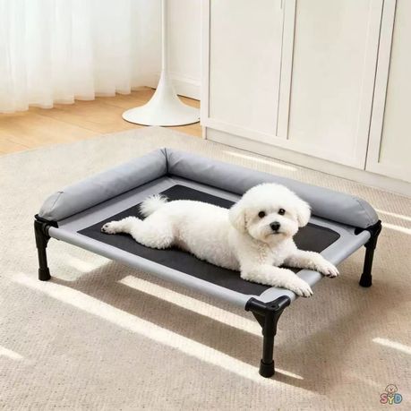 Elevated Breathable Pet Bed with Bolster(63.5 × 50 × 16.5 cm)- Gray