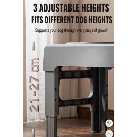 Adjustable Elevated Dual Pet Bowl Stand with Slow-feeder bowl water bowl -  gray
