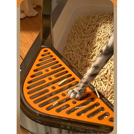 Spacious Rectangular Cat Litter Box with High Transparent Walls-Gray