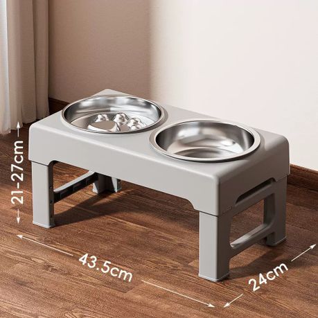 Adjustable Elevated Dual Pet Bowl Stand with Slow-feeder bowl water bowl -  gray