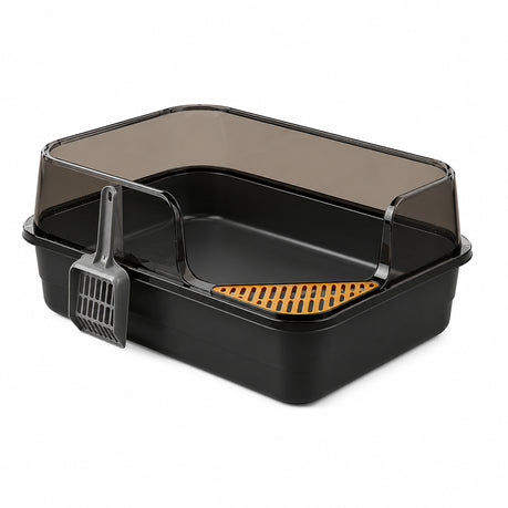 Spacious Rectangular Cat Litter Box with High Transparent Walls-Black