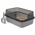 Spacious Rectangular Cat Litter Box with High Transparent Walls-Gray