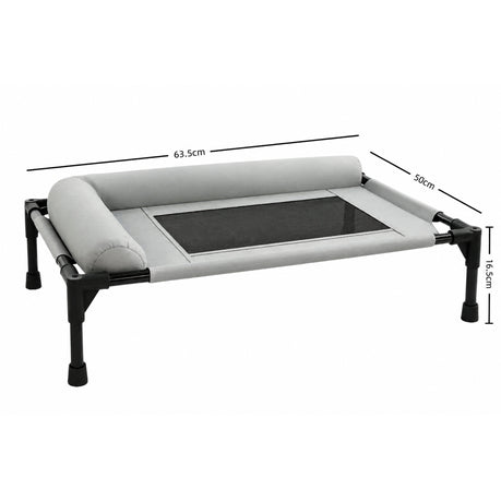 Elevated Breathable Pet Bed with Bolster(63.5 × 50 × 16.5 cm)- Gray