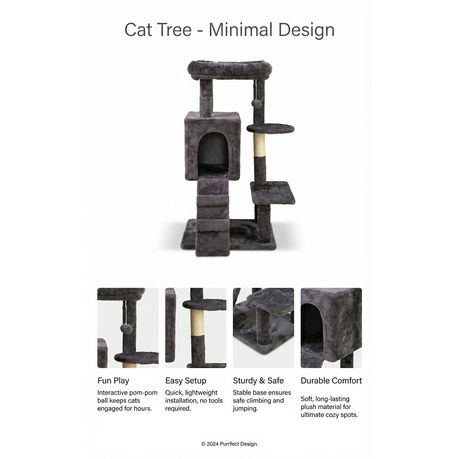 Cat Tree House Tower & Climbing Frame Sisal Post - 90cm Dark Gray